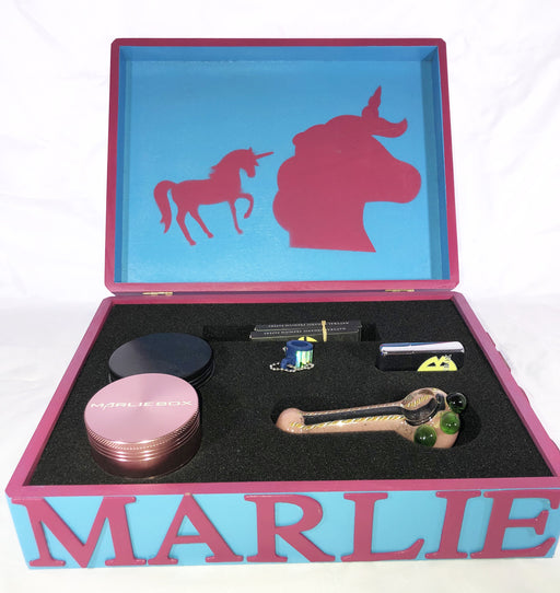 MARLIEBOX UPSCALE HERBAL ACCESSORY KITS MB PURPLE AND PINK HERBAL FLAT ACCESSORY KIT